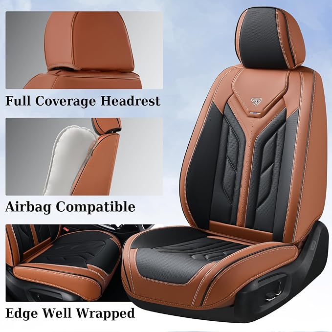 Coverado Front Seat Covers, Car Seat Covers Front Seats, Leather Seat Covers for Cars, Automotive Seat Covers Car Seat Protector Car Accessories Fit for Most Sedans SUV Pick-up Truck(Black&Brown)