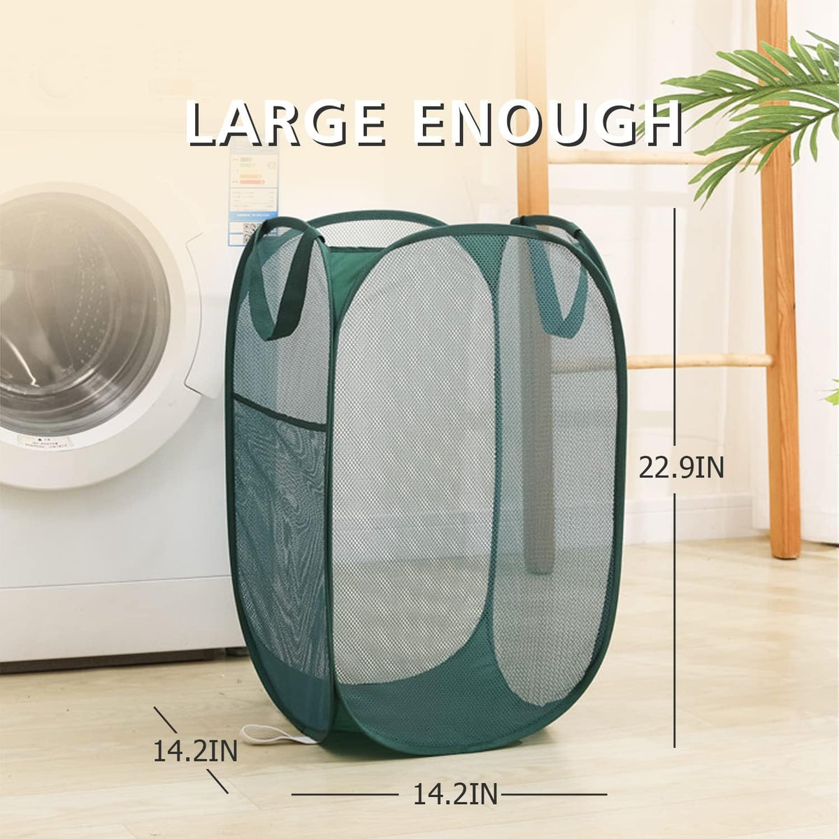 HONOMA Sturdy Mesh Laundry Hamper Basket Bag,Pop up Basket with Side Pocket for Laundry Room, Bathroom, Kids Room, College Dorm or Travel (Pop Vertical, Grey)