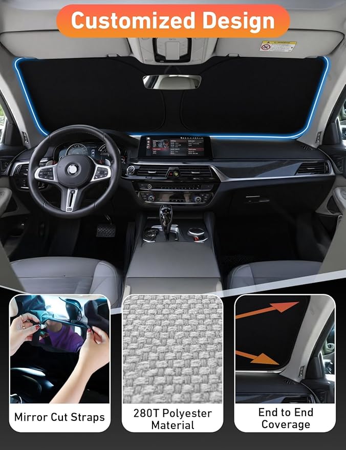 EcoNour Windshield Sunshade Compatible for Toyota Prius Hatchback 2016-2020 2021 2022, (Not for Prius C or Prius V) Sun Visor for Front Window Sun Shade Cover, UV Heat Protector, Car Accessories