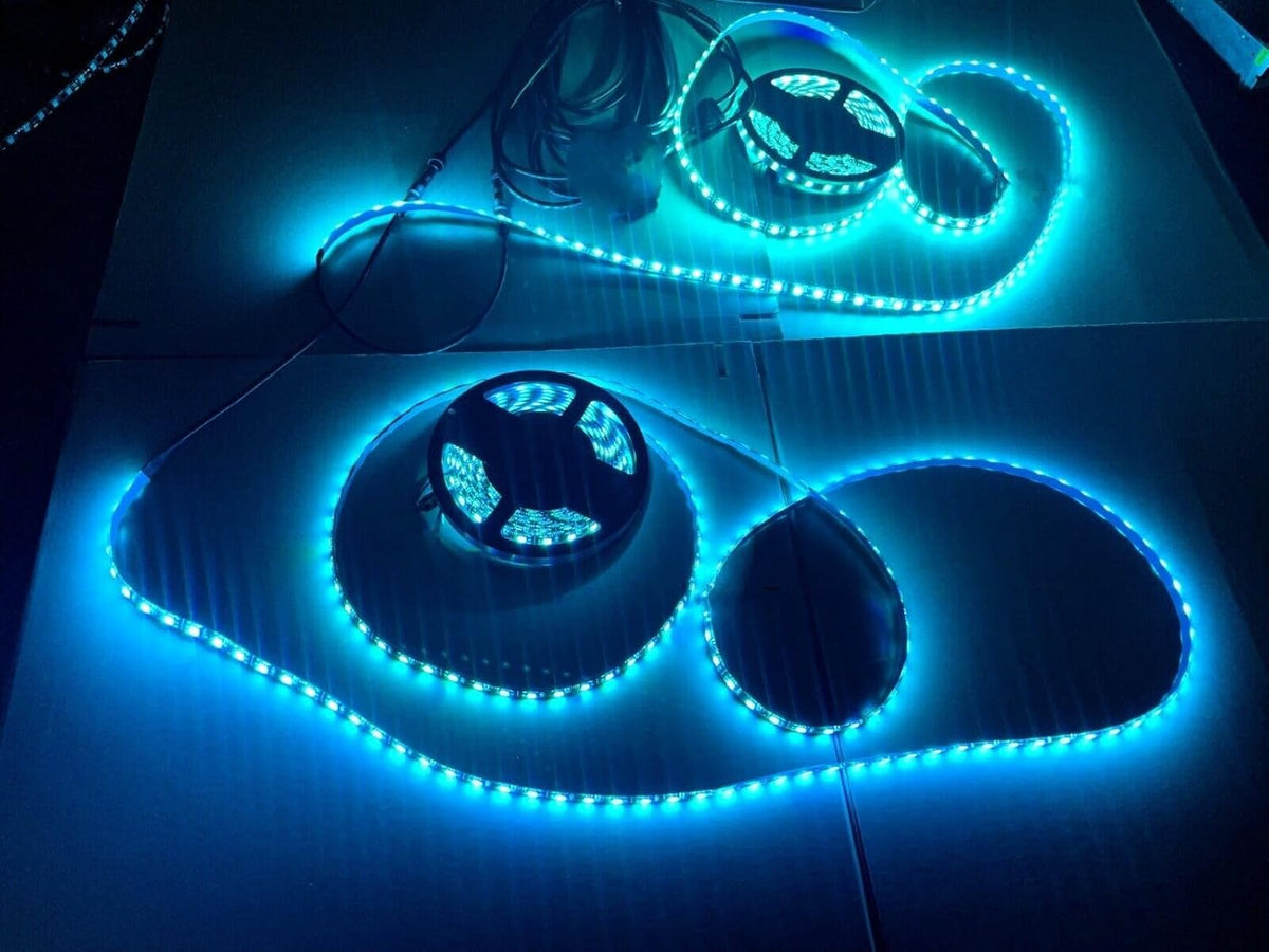 Black Out Full Tinted Smoked LEDs x4PCS 2FT 24" 60CM RGB Dream Color Chasing Addressable LEDs IP65 Light Strips for Car Truck Slingshot Golf Cart Bluetooth + Remote Control