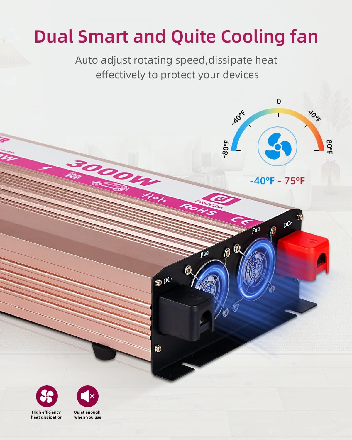 CEJIA Power Inverter 3000W Pure sine Wave ac car Inverter Peak 6000watt 12V DC to 110V 120V AC with led Display,Remote Controller,Dual AC Outlets and 2x2.4A USB Ports for RV,Solar System Emergency
