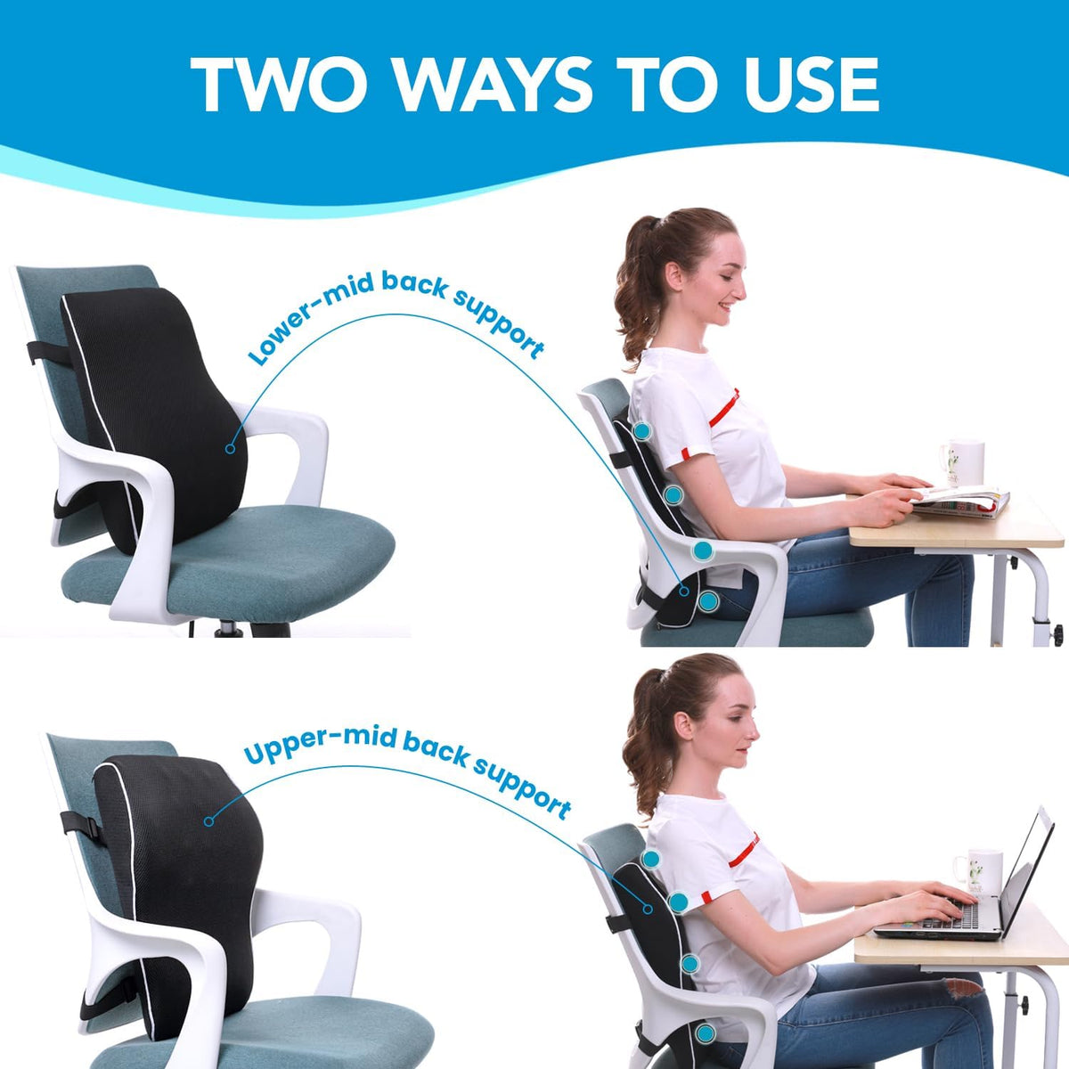 Lumbar Support Pillow for Office Chair,Office Home, College Dorm Room Essentials,Back Support Pillow for Car, Chair Cushions,Back Pain Relief Improve Posture,Mesh Cover Double Adjustable Straps