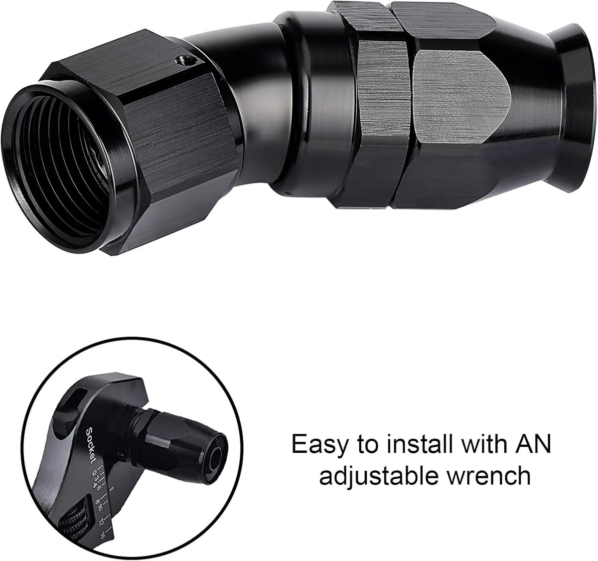 EVIL ENERGY 8AN 30 Degree PTFE One Piece Full Flow End Hose Fitting Aluminum Black