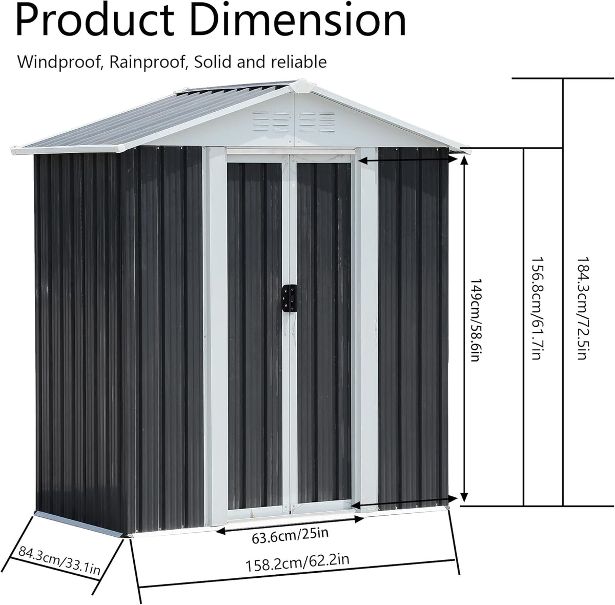 5x3 FT Outdoor Storage Shed, Metal Garden Shed with Frame Floor, Small Outside Tool Shed with Lockable Sliding Doors & 4 Air Vents, Waterproof Storage Building for Backyard, Patio, Lawn, Gray