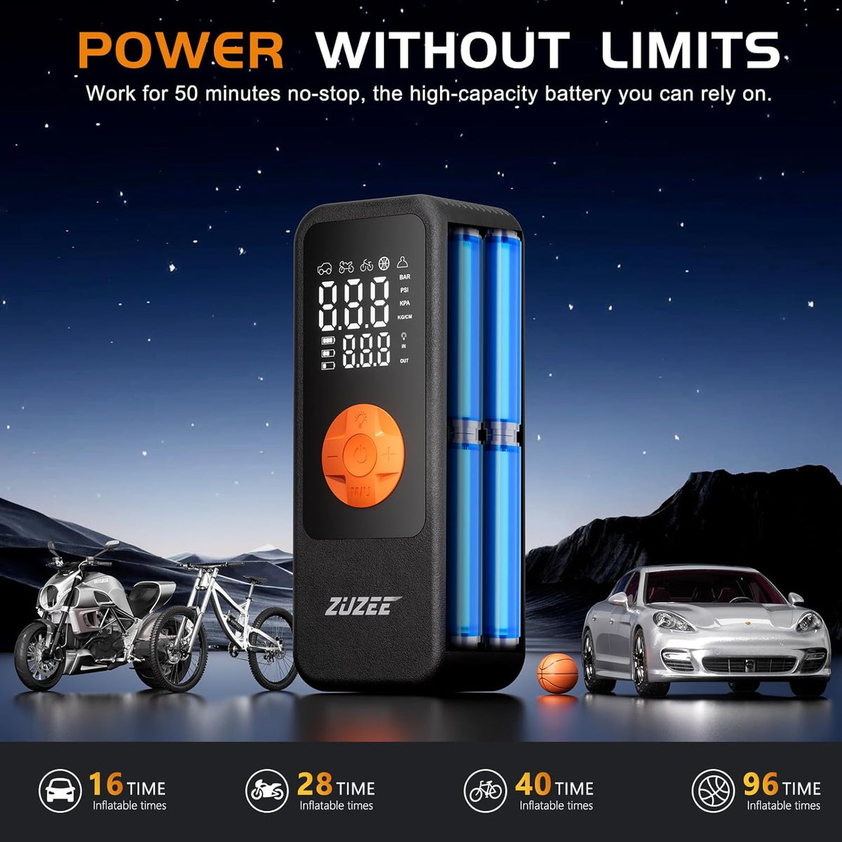 Tire Inflator Portable Air Compressor, 4X Faster Inflation & High-Capacity Battery, Tire Pump with Digital Pressure Gauge & LED Light, 150PSI Air Pump for Car Tires, Motorcycle, Bike, Ball, etc