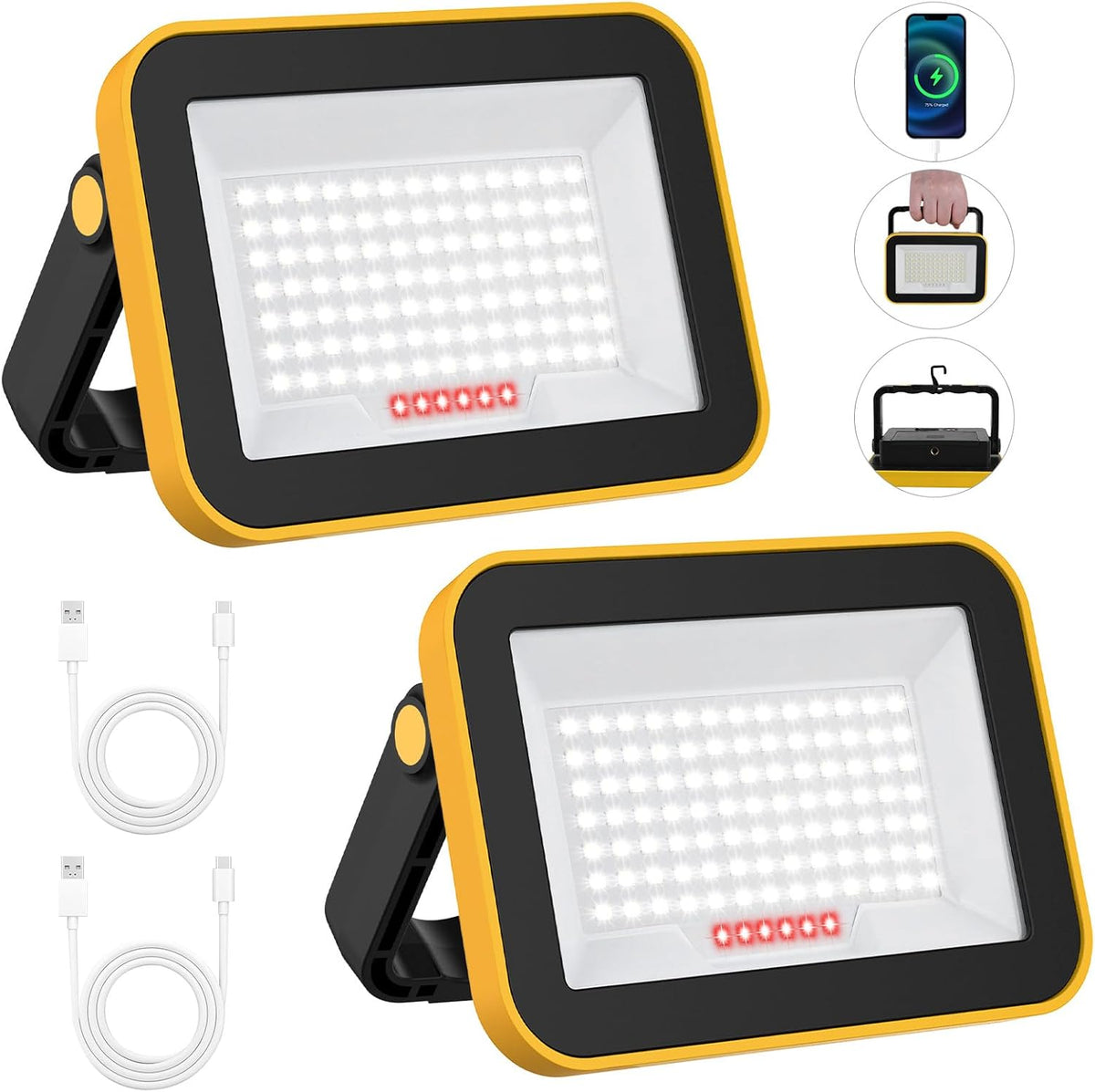 2 Pack Work Light Portable SMD LED Super Bright Rechargeable Flood Light Working Lamp Stand USB Cordless Battery Powered Worklight Tool for Outdoor Camping