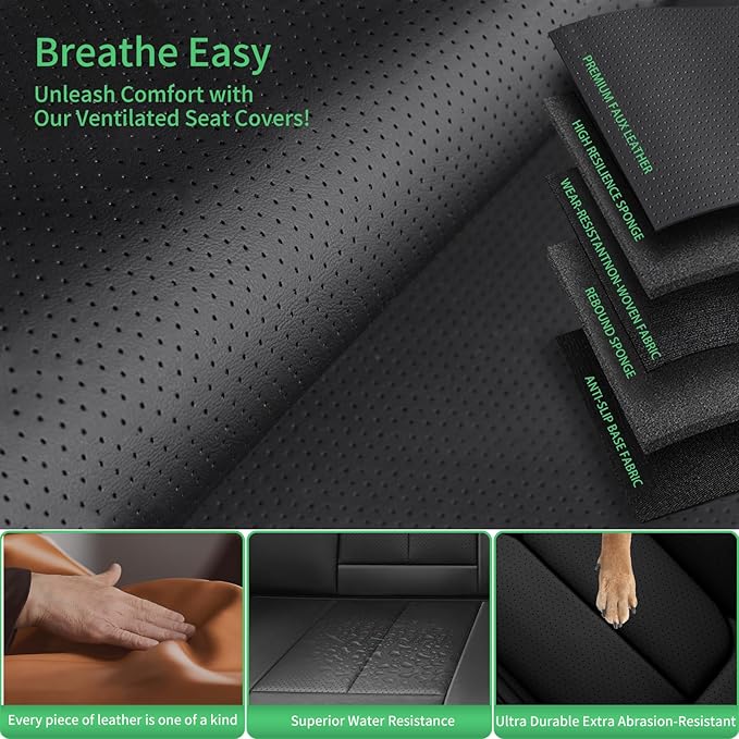 Fit Outback Car Seat Covers for Subaru Outback 2010-2024 2025 2026 -Upgraded Premium Waterproof & Breathable Leather, Airbag Compatible, All-Weather Seat Cushion Protector,2 Front/Black