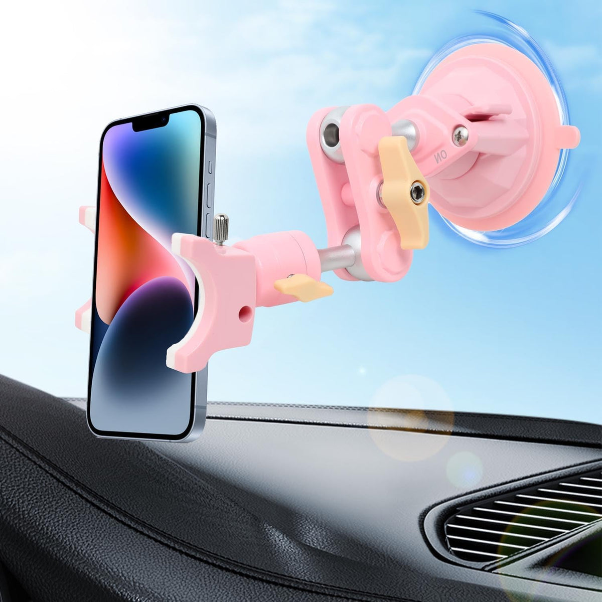 Suction Cup Phone Mount 360 Rotating Universal Ball Head Arm for Car Dashboard Windshield Vehicle Sunroof (1pc*Pink)