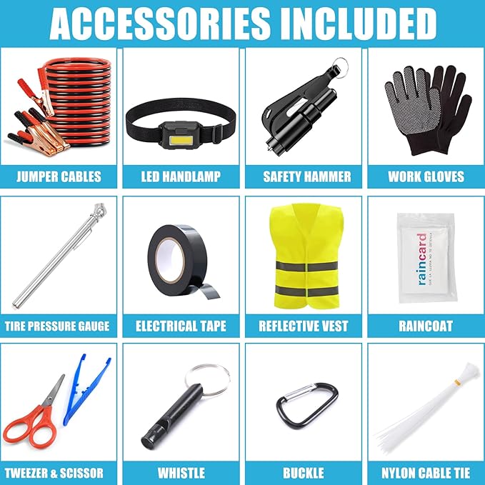 AUTODECO Car Roadside Emergency Kit, Car Safety Kit for Men Portable Car Kits for Emergency, Blue