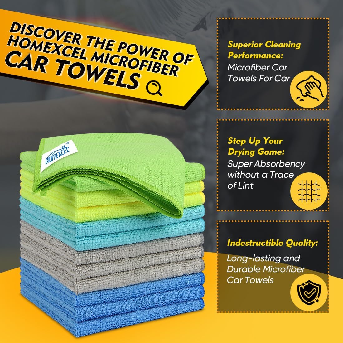 HOMEXCEL Microfiber Cleaning Cloth 50 Pack, 12.5 x 12.5 inch Microfiber Towels for Cars, Ultra Absorbent Car Washing Cloth, Lint Free Streak Free Cleaning Rags for Car, Kitchen, and Window, Multicolor