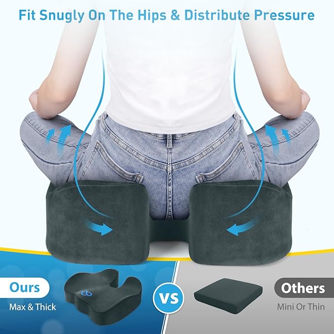 BlissTrends Seat Cushion,5.2in Thick Memory Foam Cushions for Office Chair, Car Seat, Airplane, Relieving Pressure Tailbone Sciatica Back Pain for Long Sitting Office Workers, Car Drivers DarkGreen