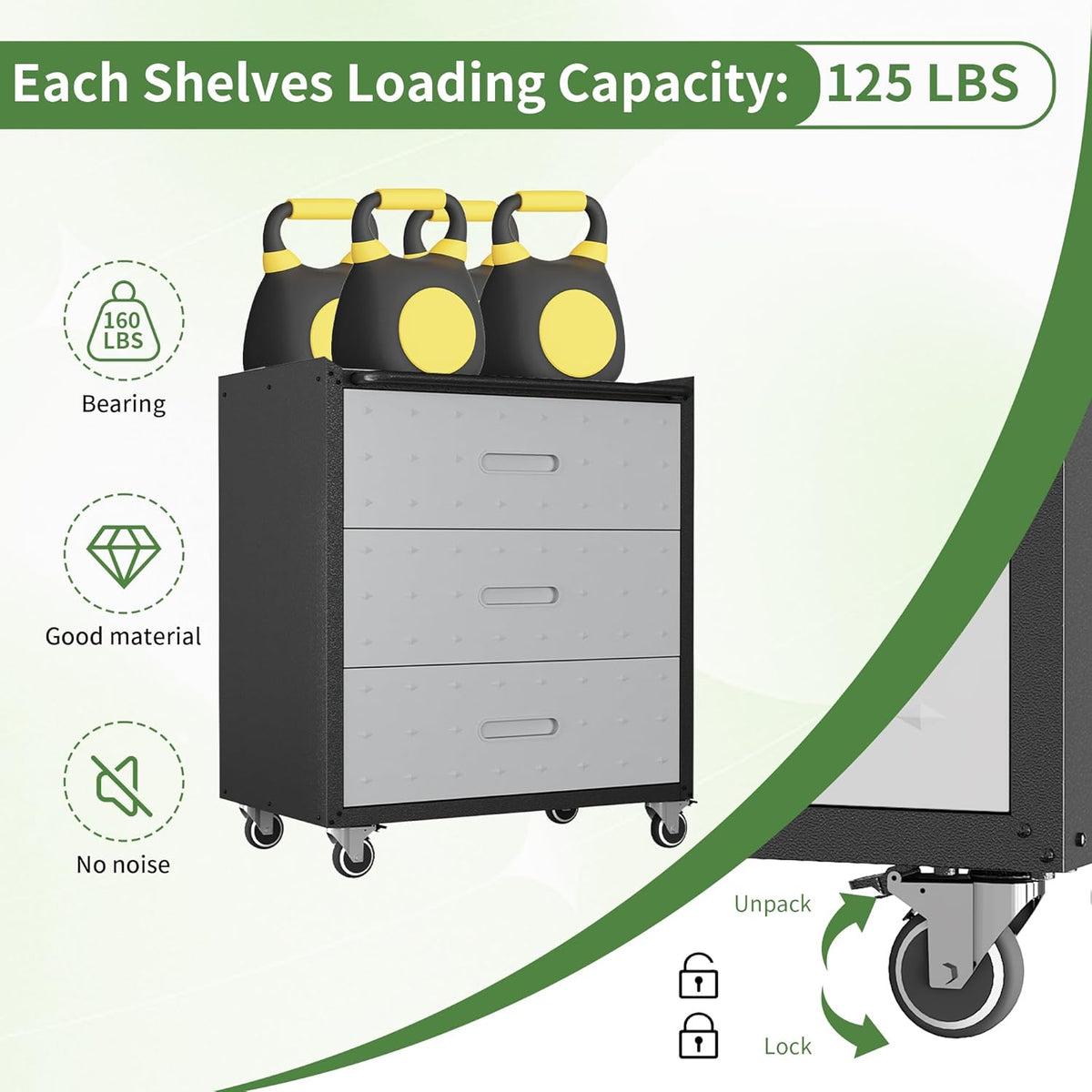 Metal Garage Storage Cabinet with Wheels,Locking Rolling Tool Cabinet with Drawers and Shelves for Home, Office, Garage & Workshop