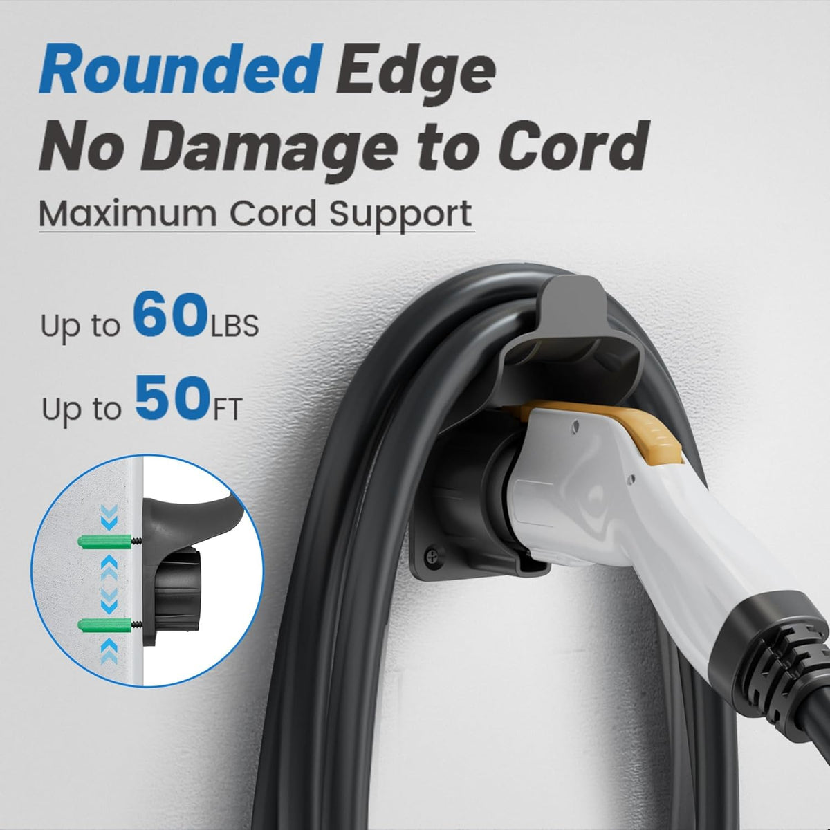 MECMO EV Charger Holder SAE J1772 Wall Mount Charging Cable Hanger Organizer, Nozzle Holster Dock Electric Vehicle EVSE PHEV Car Plug Space Saving Garage Wall Connector Cord Hook for Outdoor Indoor