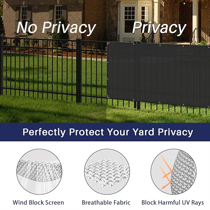 Windscreen4less Privacy Fence Screen Heavy Duty Windscreen Fencing Mesh Fabric Shade Net Cover with Brass Grommtes for Outdoor Wall Garden Yard Pool Deck, 8'x156' Black