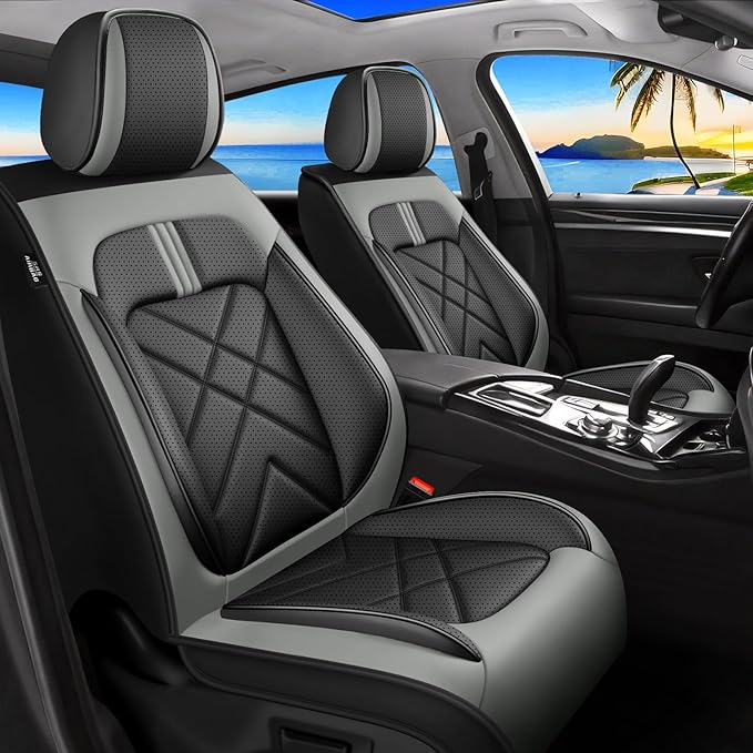 CX-7 Car Seat Covers Fit for Mazda CX-7 2007-2012, Full Coverage Premium Leather Waterproof Breathable Seat Covers Automotive Seat Protectors, Airbag Compatible(Full Set Seats, Black Gray)