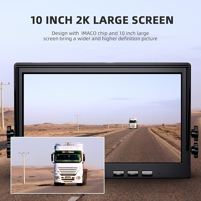 eRapta 4 Wireless Backup Camera System with HD 2K 10-Inch Loop Recording Monitor, Quad Channels Full-Field Cameras IR Night Vision for Trailer/RV/Truck/Camper/Bus-AW104SL