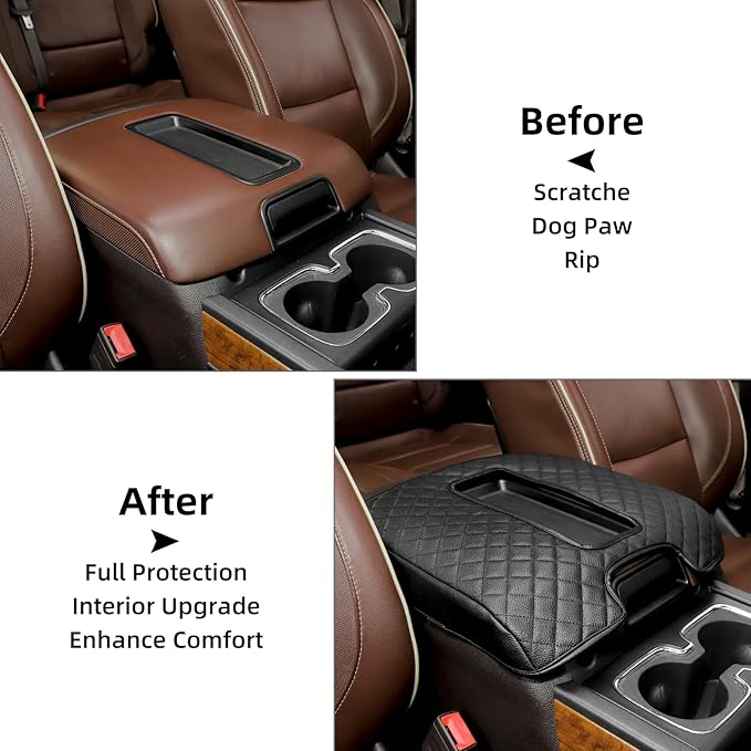 JeCar Center Console Pad PU Leather Armrest Cushion Cover Interior Accessories Compatible with Chevy Silverado/GMC Sierra/Suburban/Tahoe/GMC YUKON 2014-2018, Black