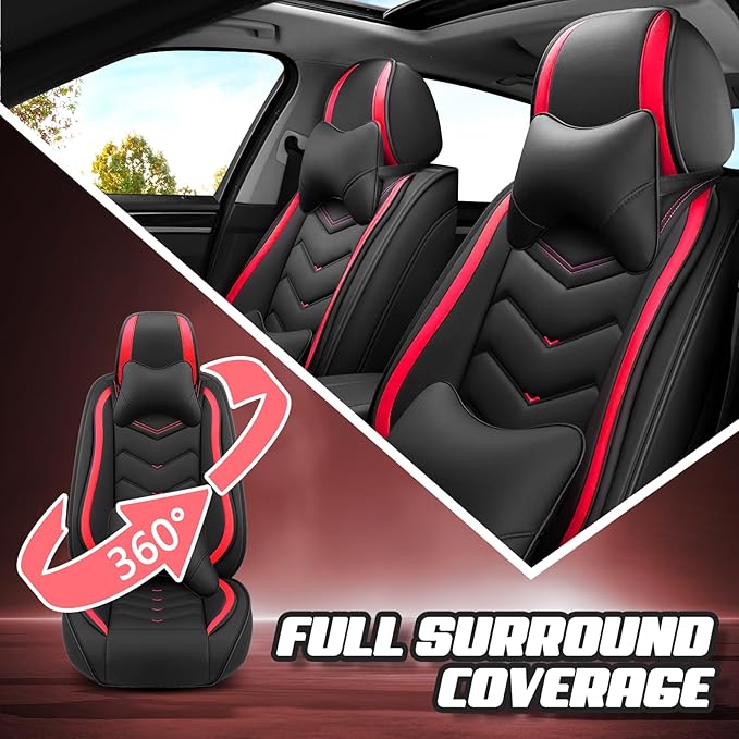Car Seat Covers for Fiat 500 2012-2019, Premium Nappa Leather Car Seat Cover, Stylish Sport Seat Covers， Automobile Seat Cover Sets.(Luxury 2 Seats/Black Red)