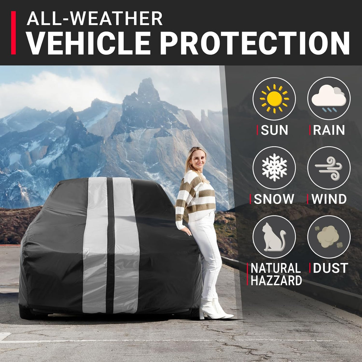 iCarCover Custom Car Cover for Chevy Styleline Deluxe 2-Door, 4-Door (1949-1952) Waterproof All Weather Rain Snow UV Sun Protector Full Exterior Indoor Outdoor Car Cover (Stripe - Black/Gray)