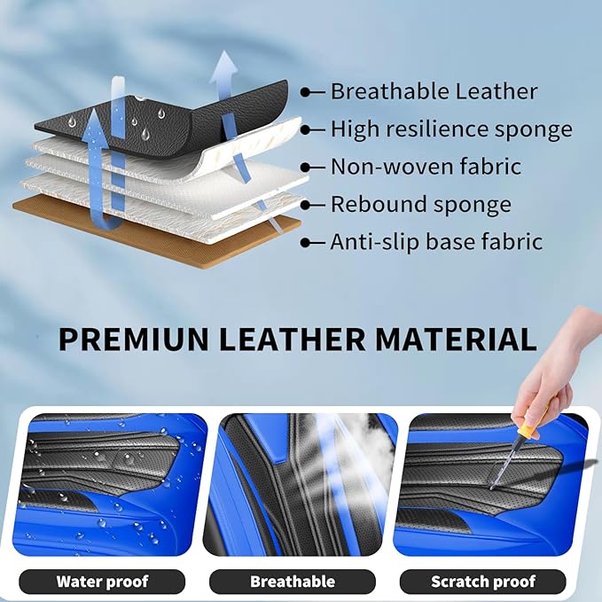 Fit Murano Car Seat Covers Compatible with Nissan Murano 2004-2025 2026 - Premium Leather， Waterproof Breathable， All-Weather Seat Cushion Protecto&Airbag Compatible (2 Front Seat Blue&Black)