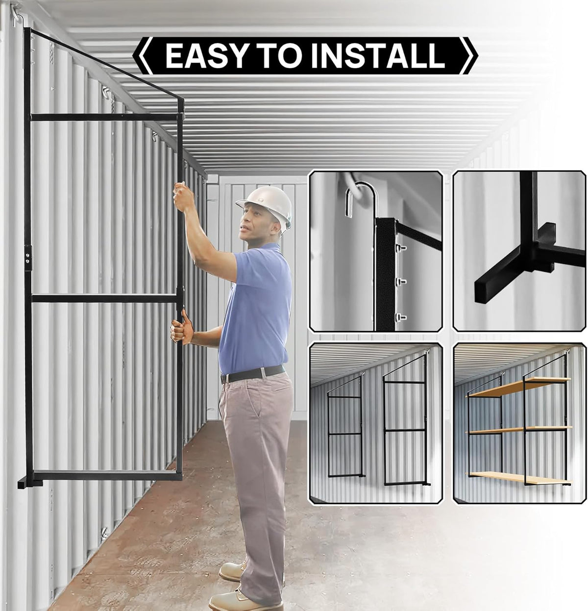 4 Pack Shipping Container Shelving Shelf - 3 Tiers Hanging Bracket Rack With 1100 lbs Capacity - Cargo Storage Accessories (Black, 4PCS-Black)