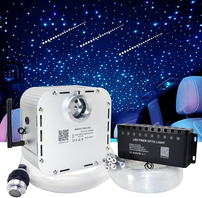 AMKI High Power 32W Twinkle 1000pcs 0.03in 13.1ft Fiber Optic Light Starlight Headliner Kit,Pure White Meteor Shooting Star 150pcs Fiber,Sound Mode Starlight Box for Car Movie Theater Home Ceiling