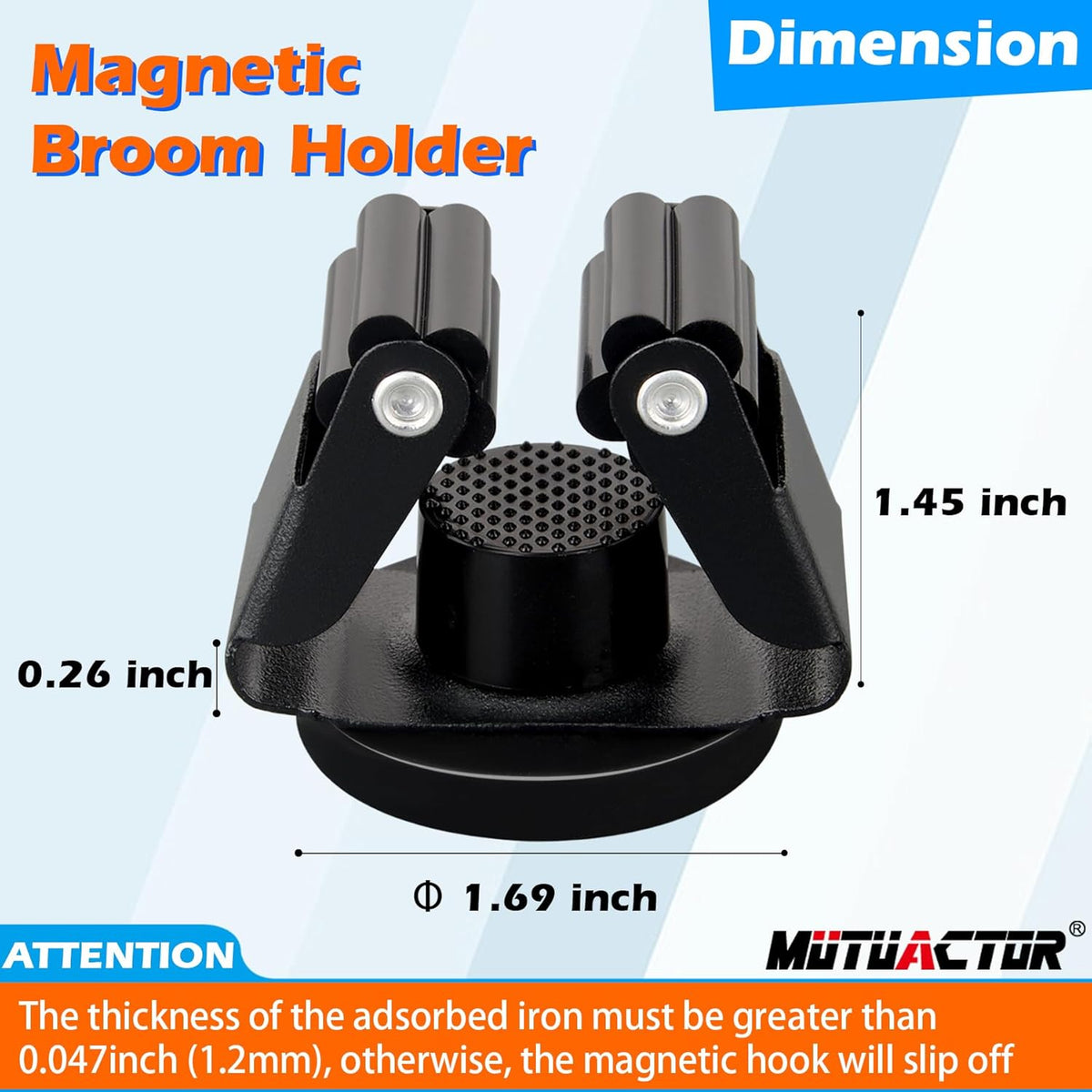 MUTUACTOR Magnetic Broom Holders,8PCS Anti-Slip Magnetic Mount Storage Broom Holder with Rubber Grippers, 12lbs Heavy Duty Magnetic Tool Holder for Work Garage Laundry Kitchen RV Van Accessories