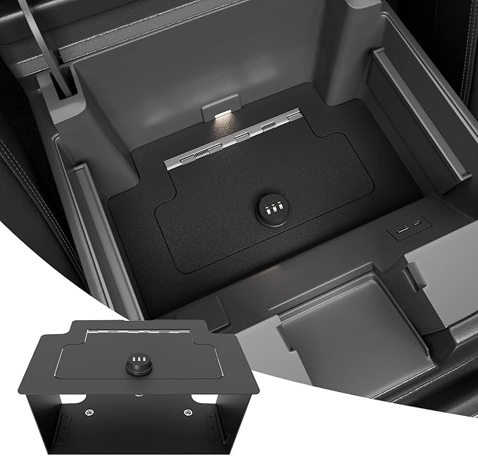 Center Console Safe Vault Compatible with 2023-2026 Chevy Silverado GMC Sierra 1500 Modified 2022 Model Console Safe Organizer Lock Box Replacement for 2022-2026 Chevy Silverado Accessories
