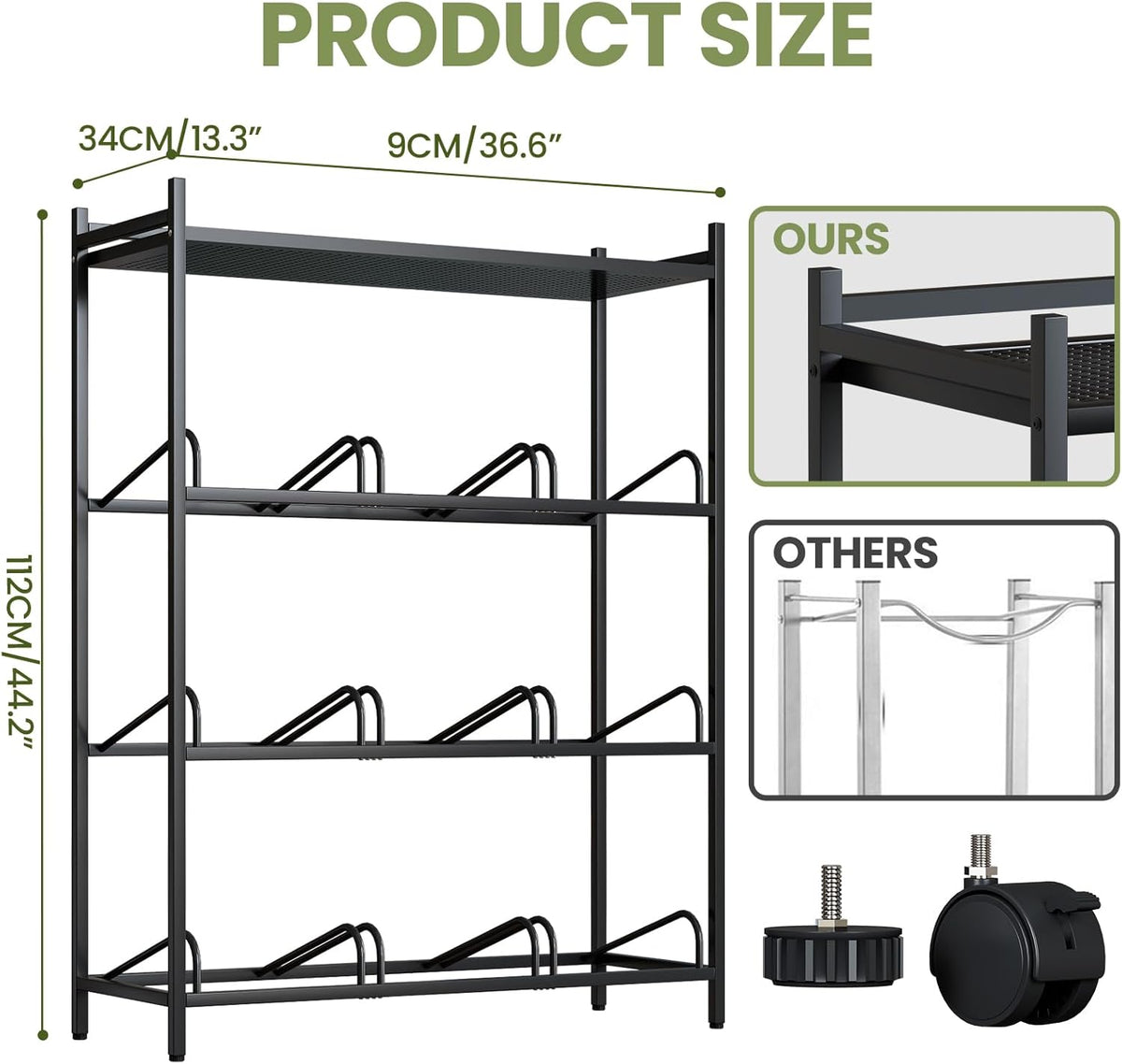 5 Gallon Water Bottle Holder, Water Jug Rack with Top Shelf, Wheels, Movable Water Jug Stand, Two Carry Handles, Heavy Duty 9-Tray Water Jug Stand for Kitchen Office Living Room Garage, Black