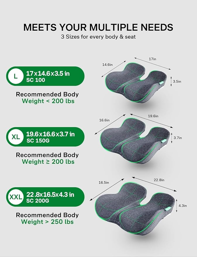 Medisana Seat Cushion, SC 200G Seat Cushions for Office Chairs, Car Seat, Wheelchair - Sciatica & Tailbone & Coccyx Pain Relief Pillow for Driver Sedentary People（Size:22.8 * 16.5 * 4.3 in-Grey）