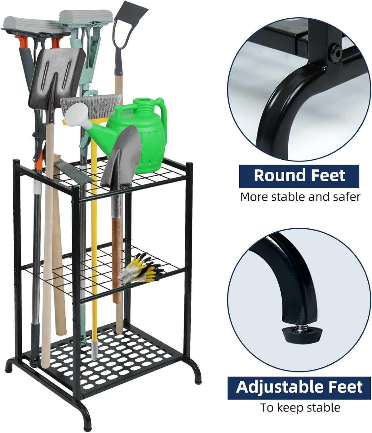 Garden Tool Organizer and Storage, Yard Tool Organizer for Garage Up to 41 Tools, 3-tire Yard Tool Holder Holding Long Handled Tools for Shed Garden Outdoor