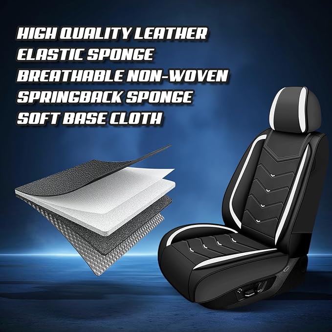 Car Seat Covers for Mitsubishi Outlander 2003-2026, Premium Nappa Leather Car Seat Cover, Stylish Sport Seat Covers， Automobile Seat Cover Sets.(Luxury 2 Seats/Black White)