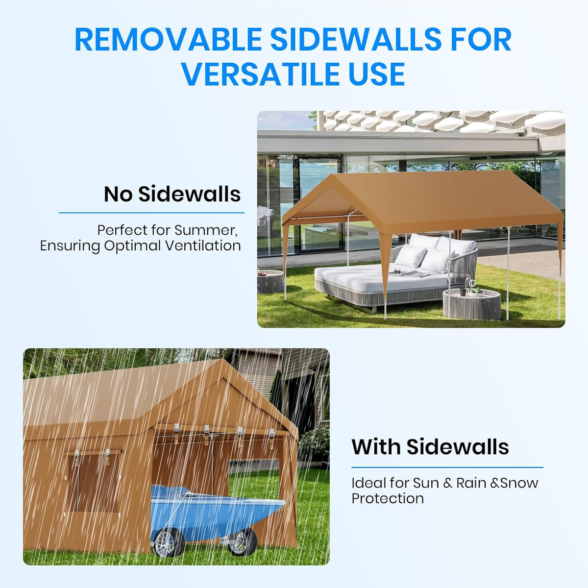 Carport 12x20 FT Heavy Duty, Outdoor Portable Garage with Removable Sidewalls & Doors, Waterproof, UV-Resistant Canopy Shelter for Vehicles, Boats, RVs, Trucks, All-Season Car Port,Yellow