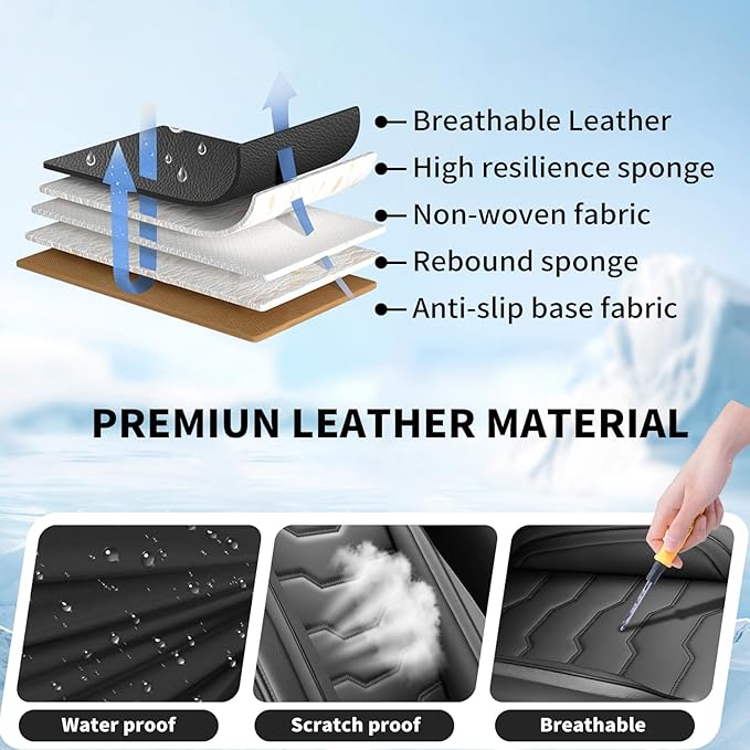 Fit Rogue Car Seat Covers Compatible with Nissan Rogue 2011-2025 2026 - Full Set Premium Leather， Waterproof Breathable， All-Weather Seat Cushion Protecto&Airbag Compatible（Full Set,Black