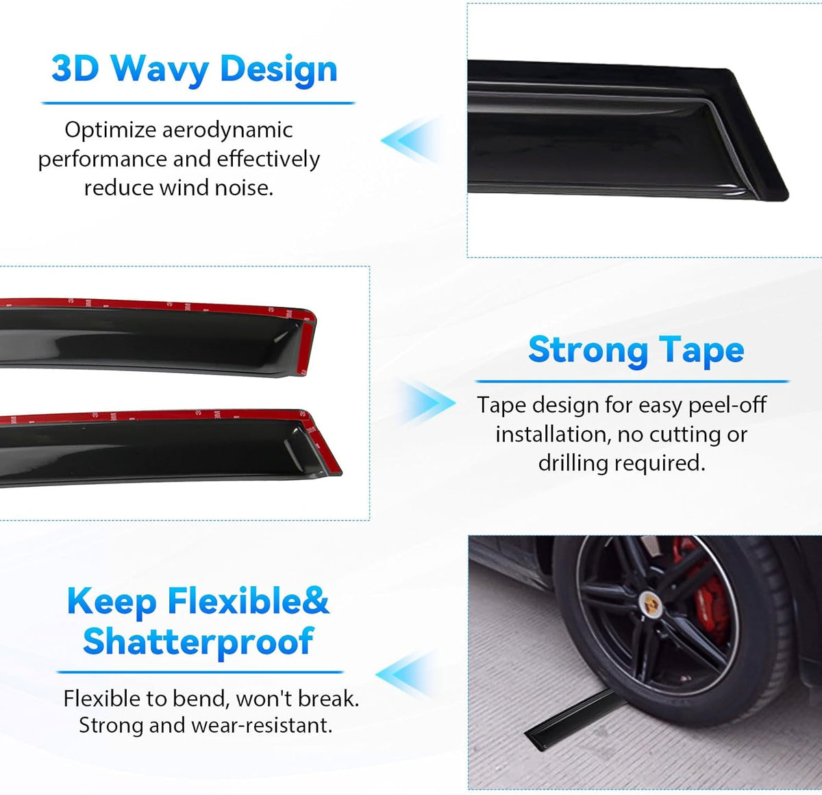 4pcs Front+Rear Smoke Tint Sun/Rain Guard Outside Mount Tape-On Vent Window Visors Compatible with 99-05 Grand Vitara 99-04 Tracker