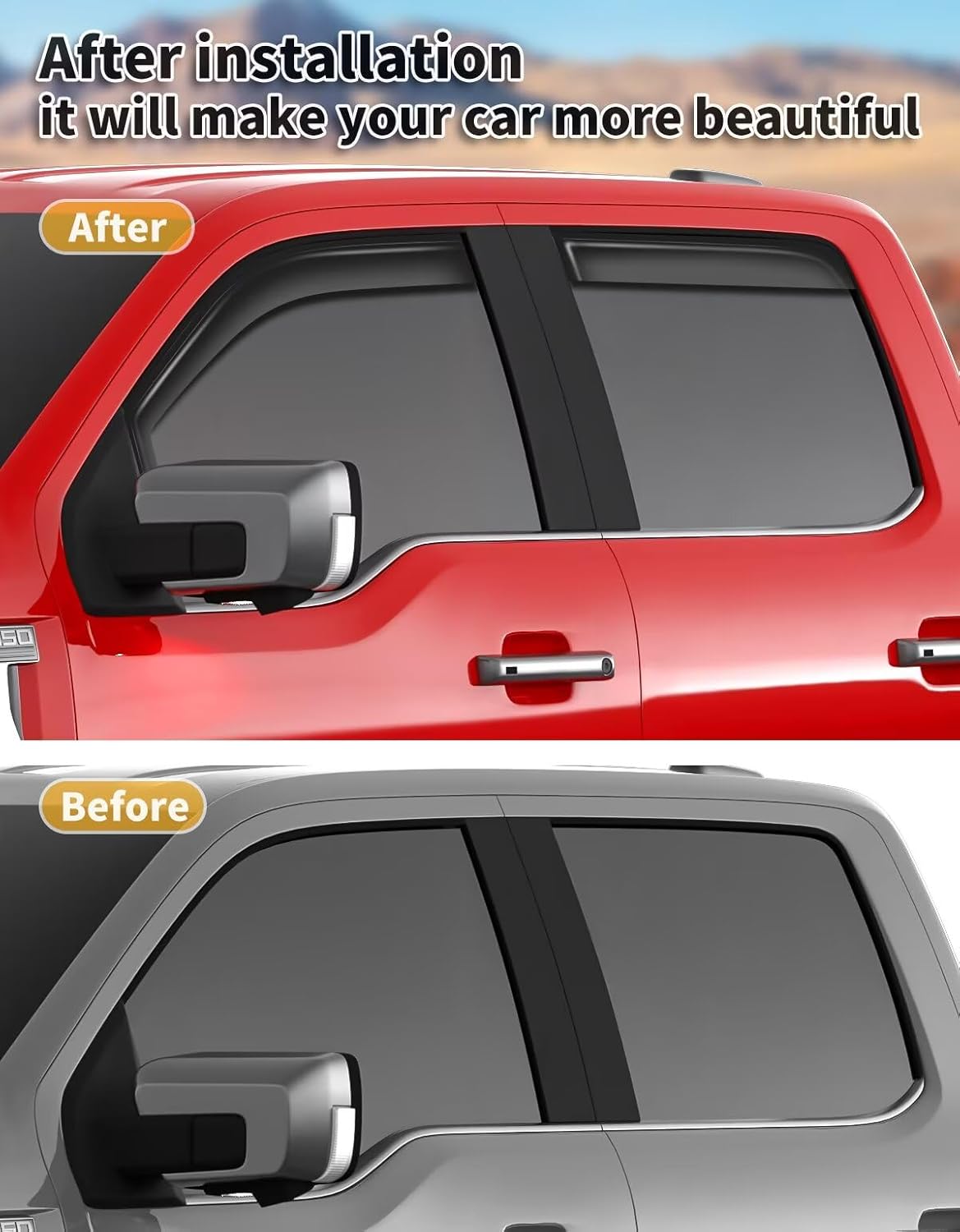 in-Channel Window Rain Guards Fit for Truck Ford F150 2021 2022 2023 2024 2025 SuperCrew Extra Durable Window Visors Window Deflectors Vent Visors Vent Shades Car Accessories-4 pcs 2-Q11-Gai