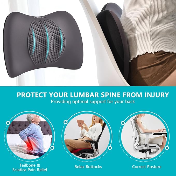 FLORICH Lumbar Support with Car headrest Back Pillow for Chair Headrest Pillow with Gel Memory Foam Massage Point Memory Foam Back Pillow for Office Chair(Light Grey)