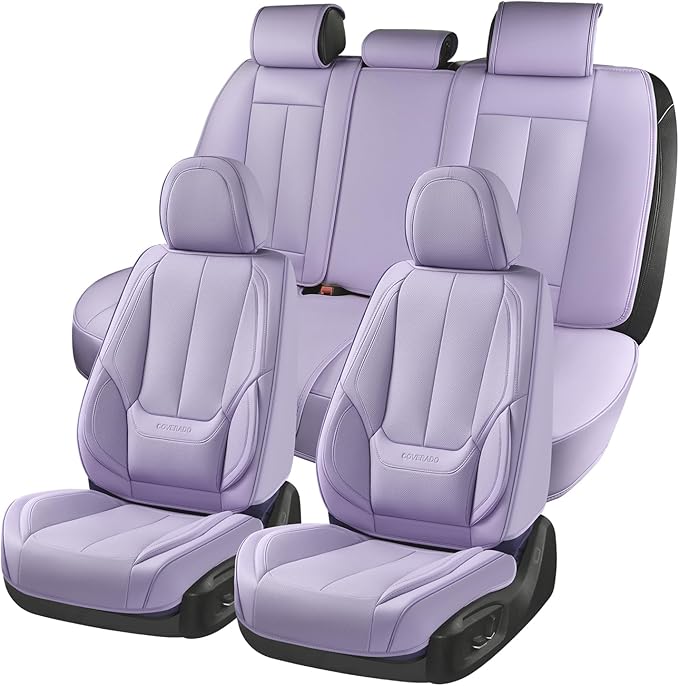 Coverado Car Seat Covers Full Set, Seat Covers for Cars, Car Seat Covers Front Seats and Back Car Seat Protector Waterproof, Leather Car Seat Cushion Universal Fit for Most Cars Purple