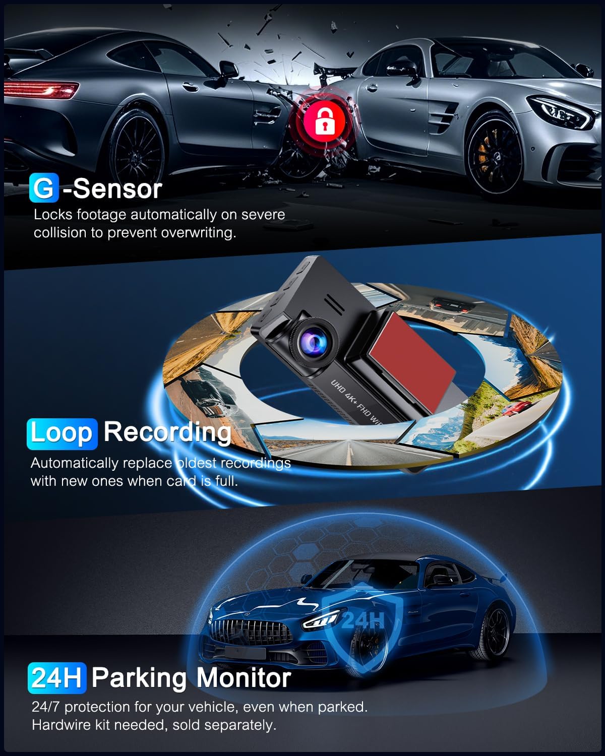 Dash Cam Front and Rear 5GHz WiFi Dashcam with CPL, 4K+1080P Dual Dash Camera for Cars, 3.69" IPS Screen Dashcam with 64GB SD Card, App Control, 24H Parking Mode, Super Night Vision, Loop Recording
