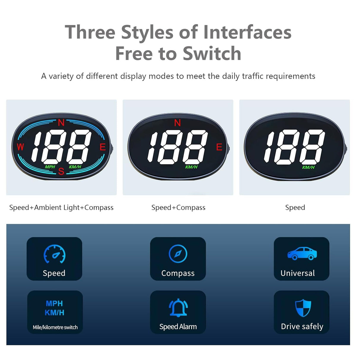 H2 GPS Speedometer Digital Speedometer GPS HUD Universal All Cars Head Up Display Vehicle Speed Compass MPH KMH Speed Gauge Plug and Play