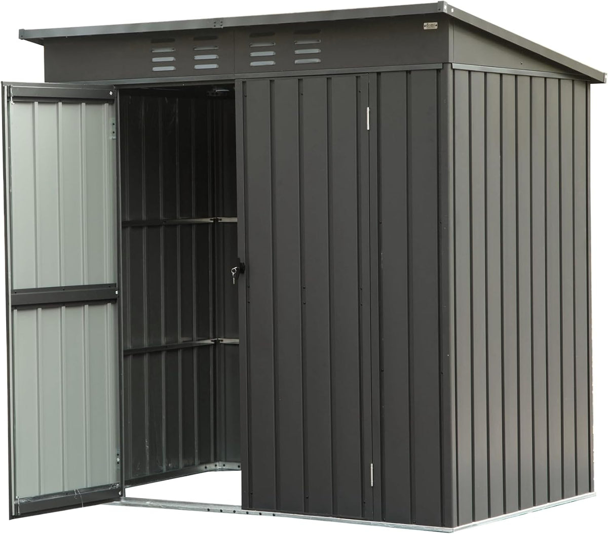 IKERY Galvanized Steel Garden Shed 6' x 4' with Sloping Roof & Lockable Door - Metal Utility Storage Shed for Backyard Tools - Dark Gray