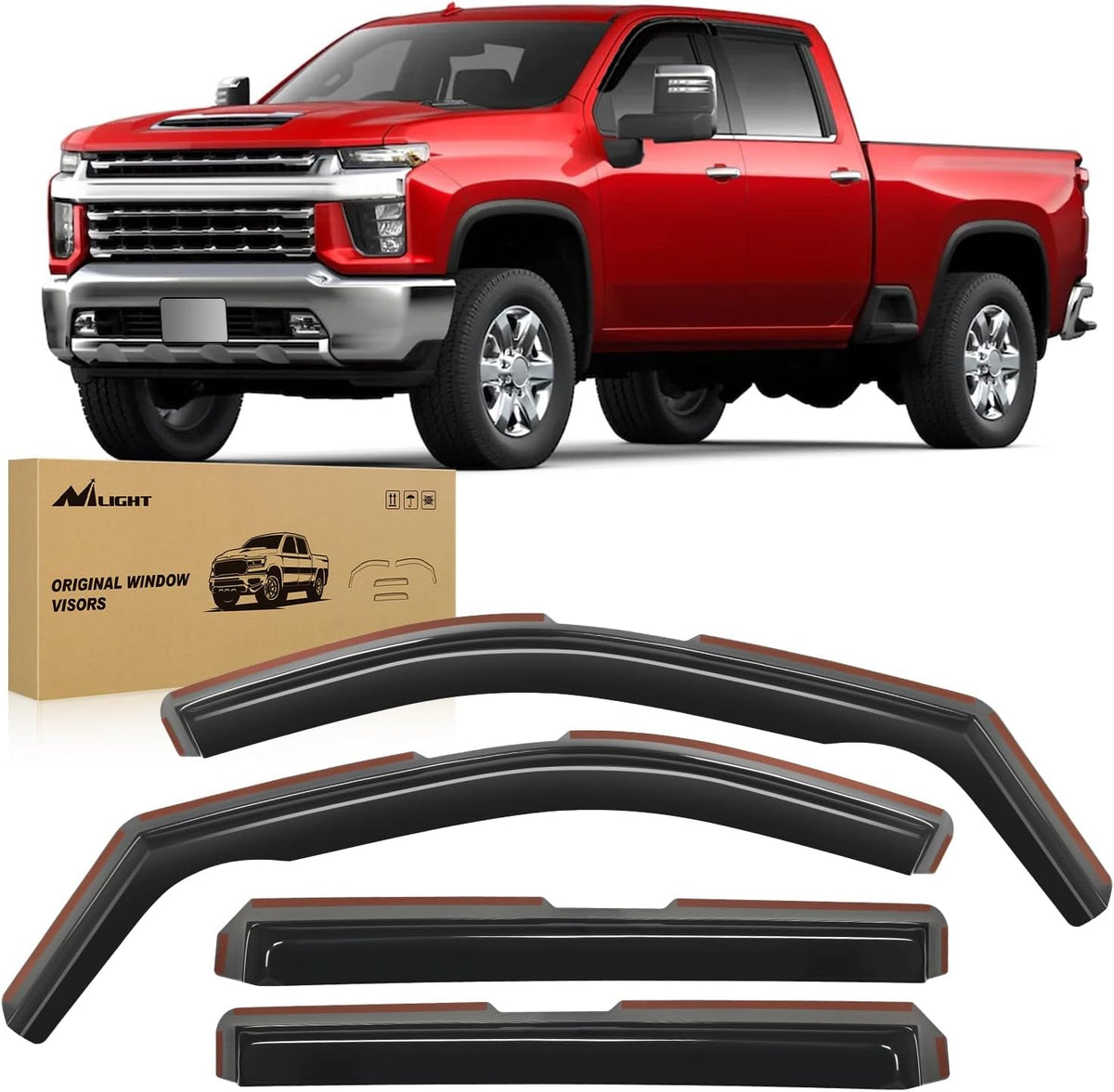 Nilight in Channel Rain Guards for Chevy Silverado/Sierra 2500HD/3500HD 2020 2021 2022 2023 2024 2025 Crew Cab Original Window Deflectors, Vent Window Visors-4PCS
