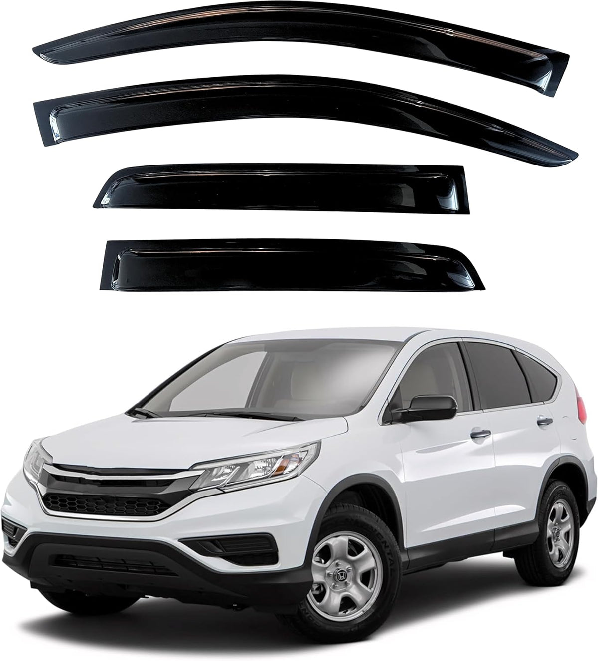 KPY Window Visor Compatible with Honda CR-V 2012-2016 (CRV), 4PC Rain Guard Side Window Vent Deflectors Tape-On Style, 2012 2013 2014 2015 2016