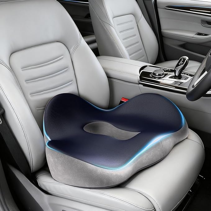 Car Seat Cushion for Long Driving, Ergonomic Memory Foam Seat Cushion for Pressure Relief, Medical Grade Chair Cushion for Office/Wheelchair (Navy Blue)