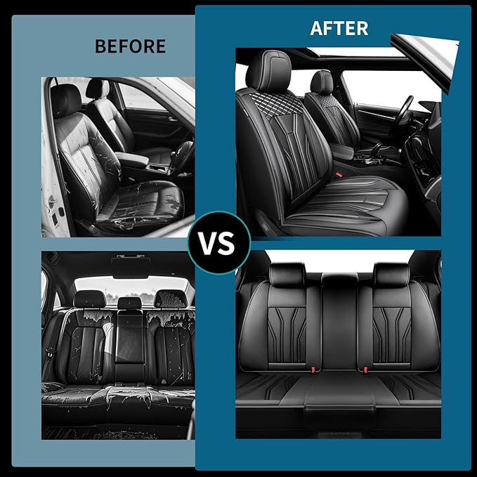 Fit Versa Car Seat Covers Compatible with Nissan Versa 2008-2025 2026 - Premium Leather， Waterproof Breathable， All-Weather Seat Cushion Protecto&Airbag Compatible (2 Front Seat All Black)