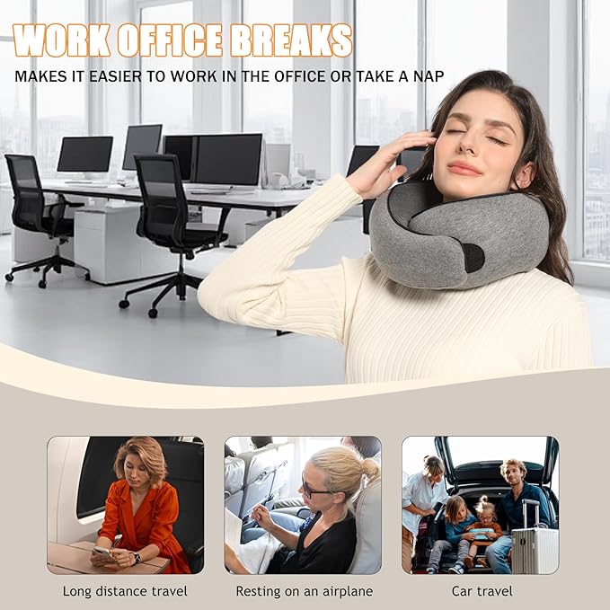 Pillows for Travel Headrest Neck Support Travel Pillows for Airplanes Or Trains, 360° Head Support Sleep for Long Flight, Kit with 3D Contoured Eye Mask, Earplugs and Storage Bag