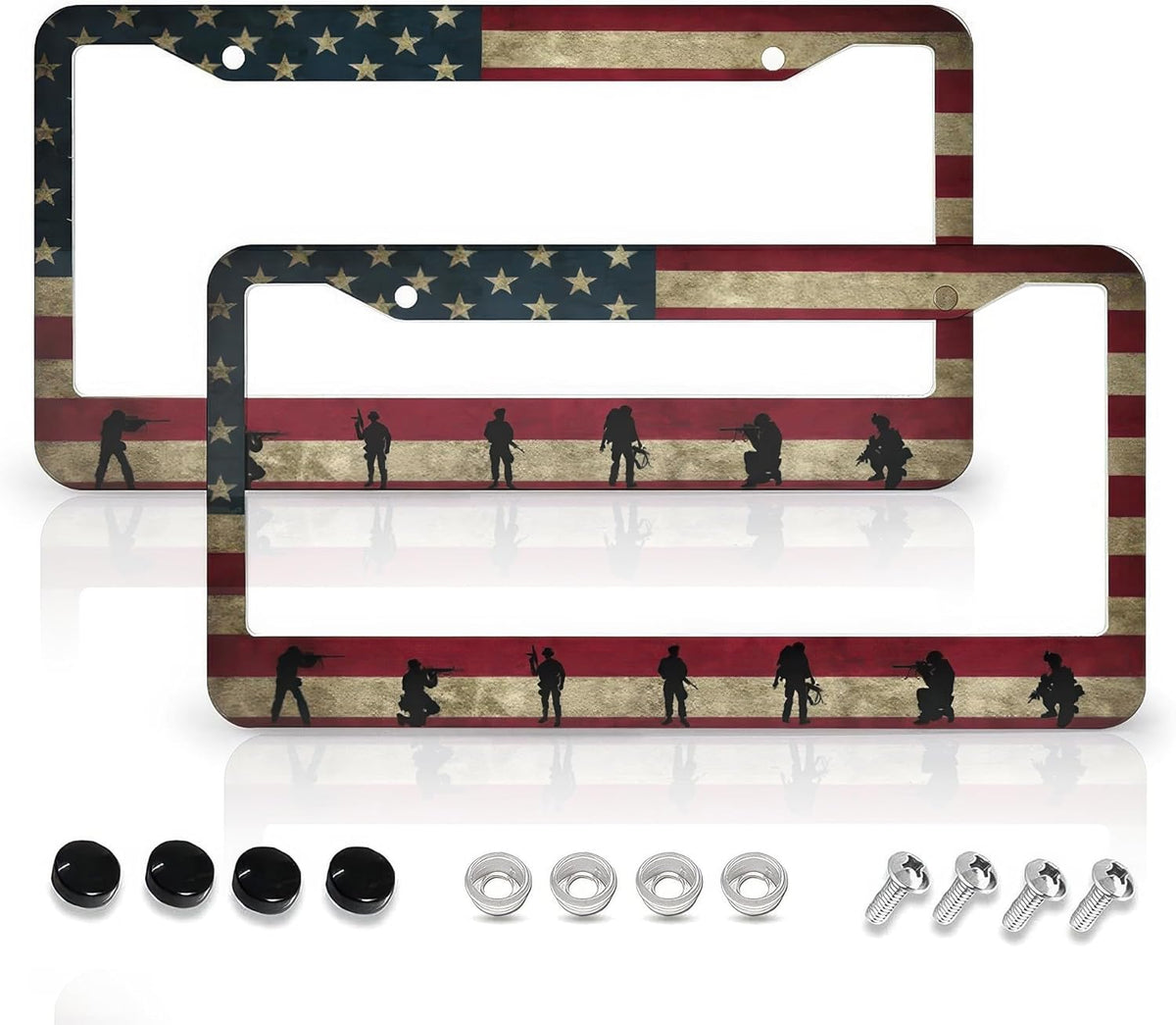 American Flag License Plate Frames - 2 Pcs Set 2 Holes Metal Aluminum Auto Car Accessories Decoration License Plate Frame 12.2 x 6.3 inch for Women Men Gift