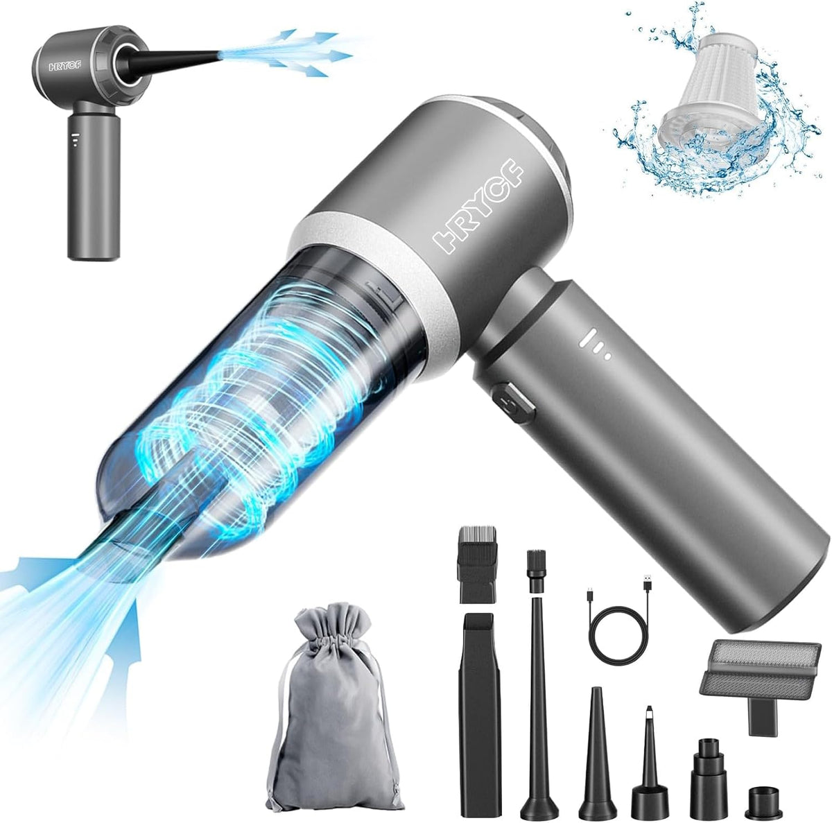 Car Vacuum Cordless, Mini Portable Vacuum Cordless for Car, 4-in-1 20000PA High Power Portable Rechargeable Vacuum Cleaner with Brushless Motor, Small Handheld Vacuum & Air Blower & Pump-Grey