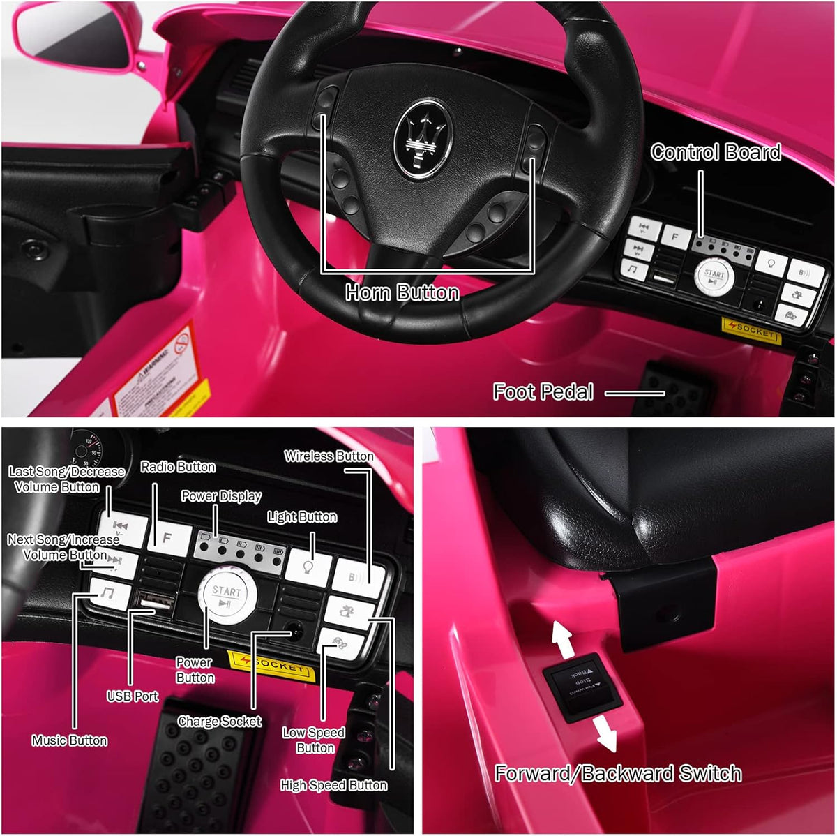 Costzon Ride on Car, Pink Licensed Maserati Gbili 12V Battery Powered Electric Car with Parent Remote Control & Manual Modes, Horn, Lights, MP3, Kids Car Toy Maserati Car for Boys Girls Toddlers Gift