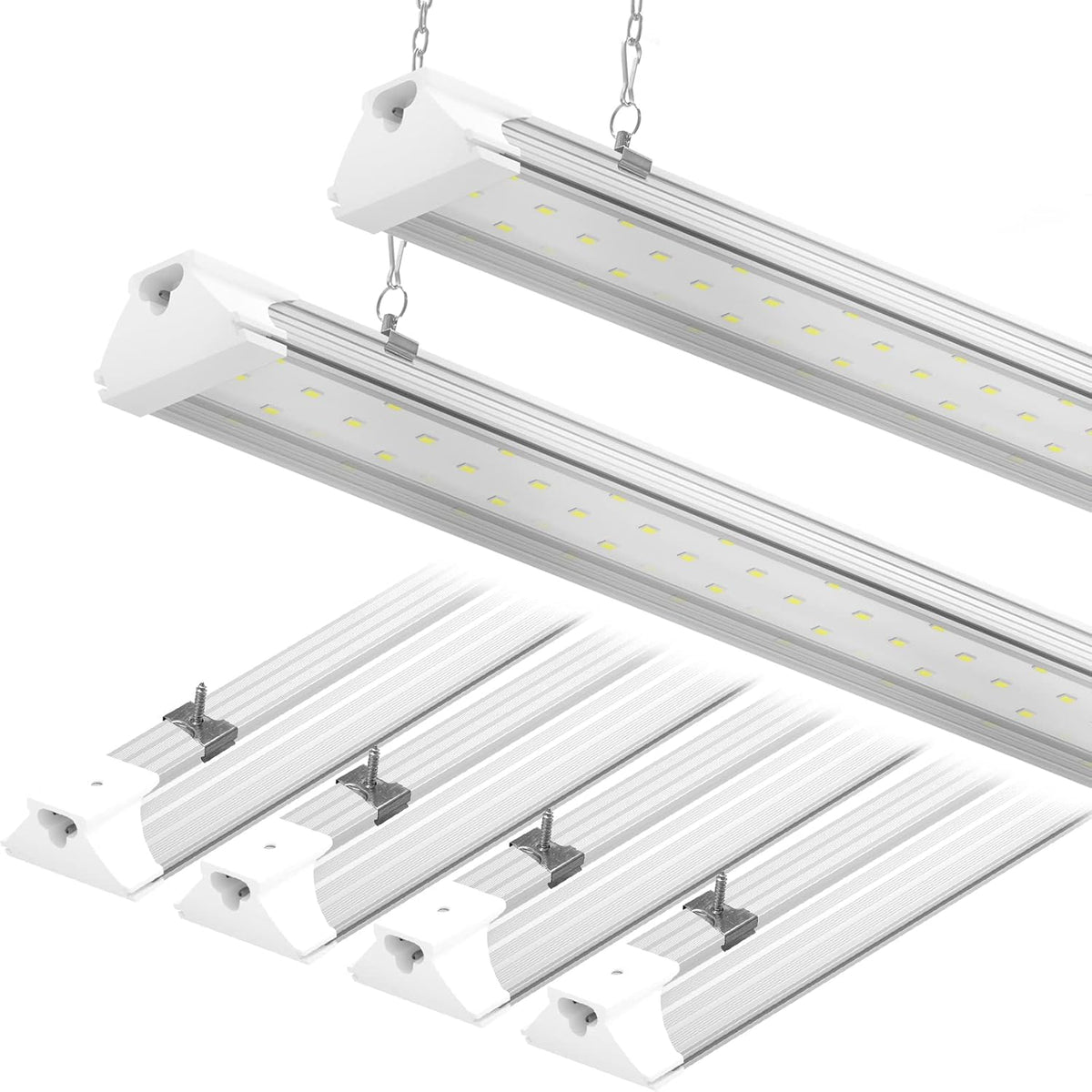6 Pack LED Shop Light 4FT 60W, 8700LM Linkable Utility Garage Lights 5000K Daylight White Hanging/Mounted, Super Bright Under Cabinet Light